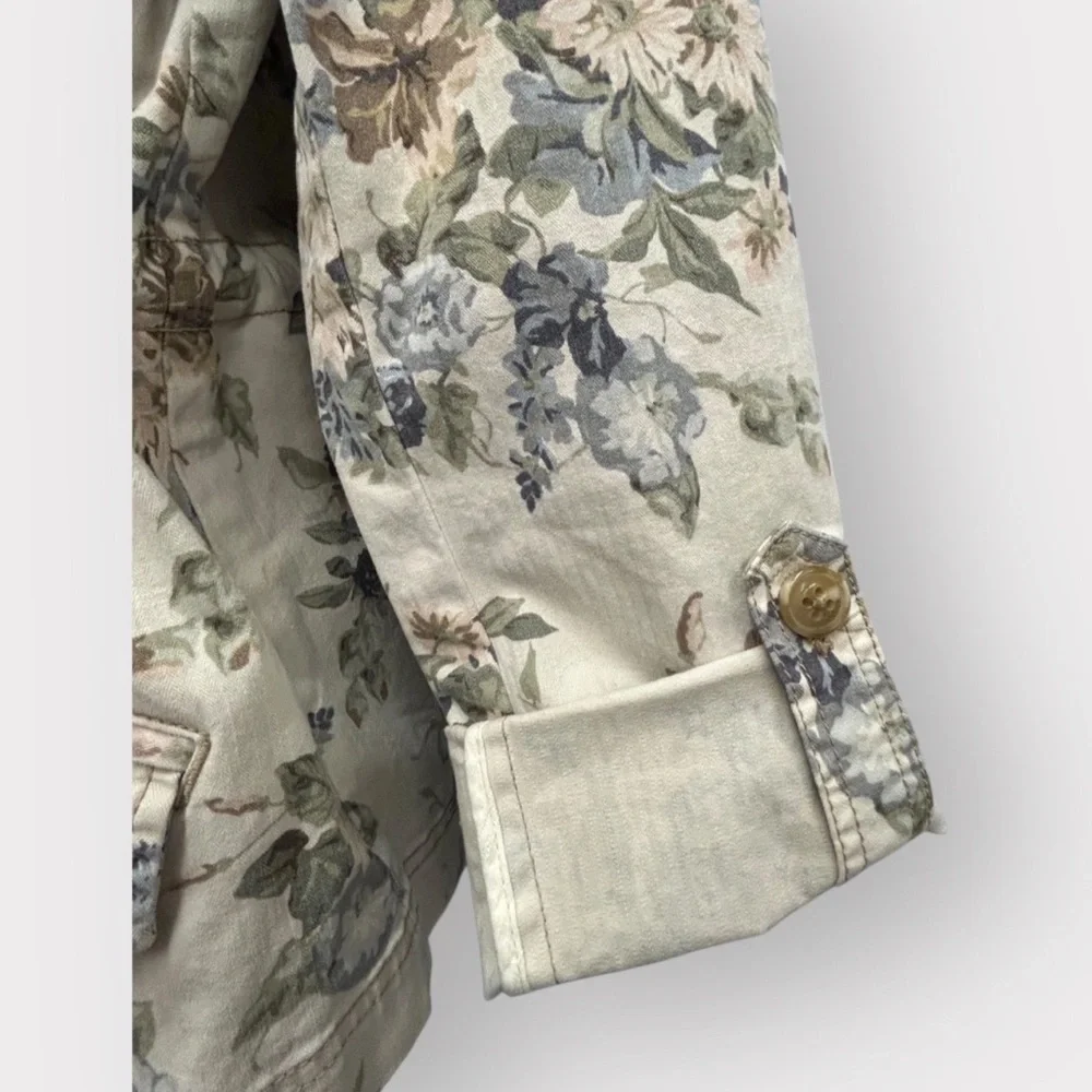 Anthropologie Jacket Women 12 Blue Cream Floral Canvas Coastal Capsule Brunch